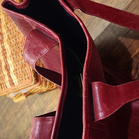 Valentino Burgundy Embossed Tote - Picture 7 of 11
